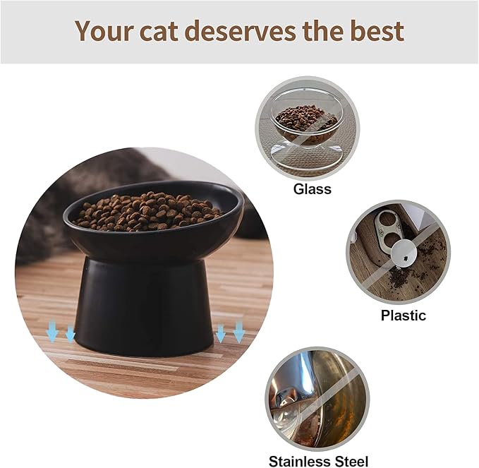 Elevated Cat Bowls, 15° Tilted Ceramic Raised Cat Food and Water Bowl Set, Whisker-Friendly Porcelain Pet Feeder Dishes for Indoor Cats and Small Dogs,Black,6.2 Inch,2 Pack - Image 3