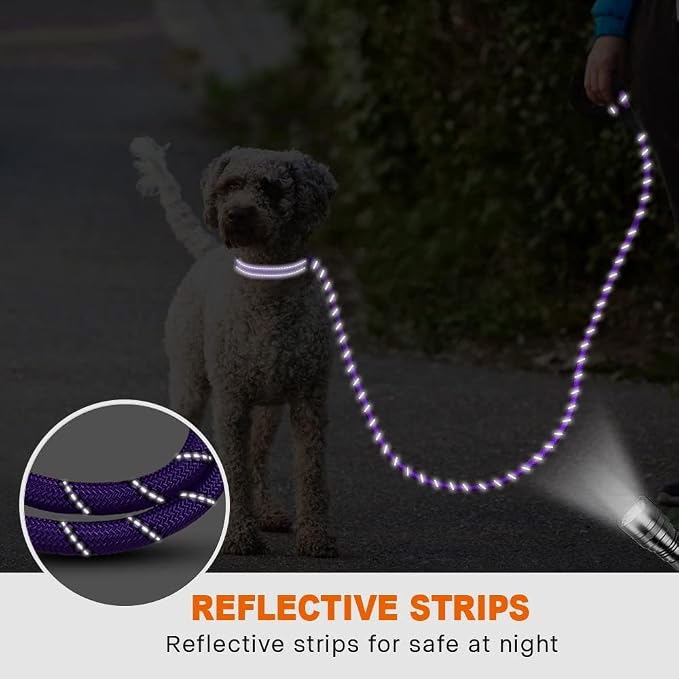 Taglory Rope Dog Leash for Small Medium Dogs, 6 FT Padded Handle, Purple | Made of Climbing Rope, Reflective for Night Walks and Training, Comfortable Grip, Anti-tangle Swivel Clip, 3/8 inch - Image 5