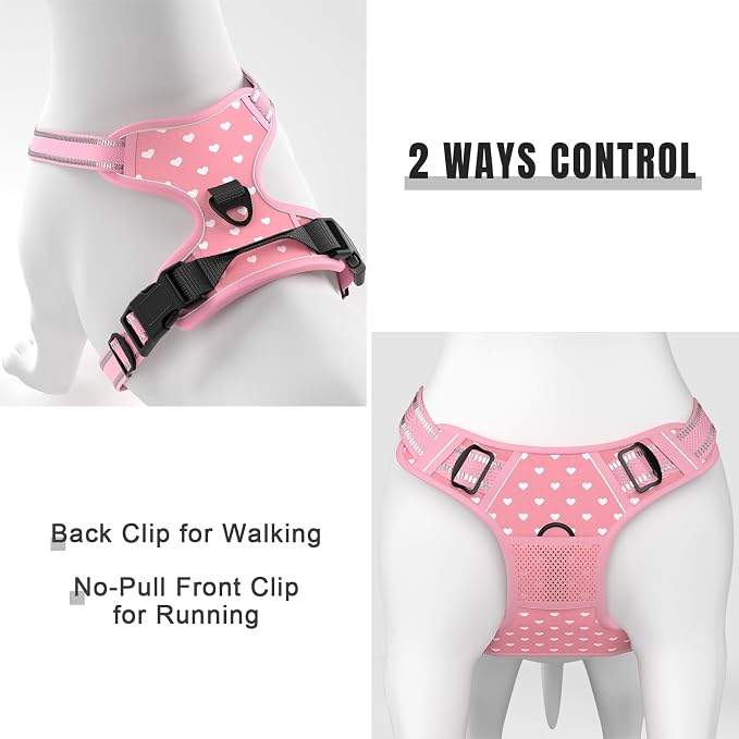 Rnivvi No Pull Dog Harness, Cute Reflective Large Sized Puppy Harness, Adjustable Soft Padded Vest for Large Dogs, Heavy Duty Pet Vest with Easy Control Handle for Walking Training, Pink Hearts - Image 5