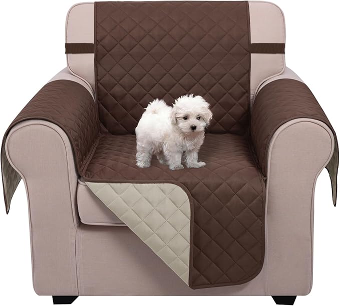 U-NICE HOME Reversible Recliner Chair Covers, Coffee/Beige | 23''Armchair Cover for dogs Washable, Pet Friendly, Elastic Straps, Water Repellent, Diamond Quilted by U-NICEHOME