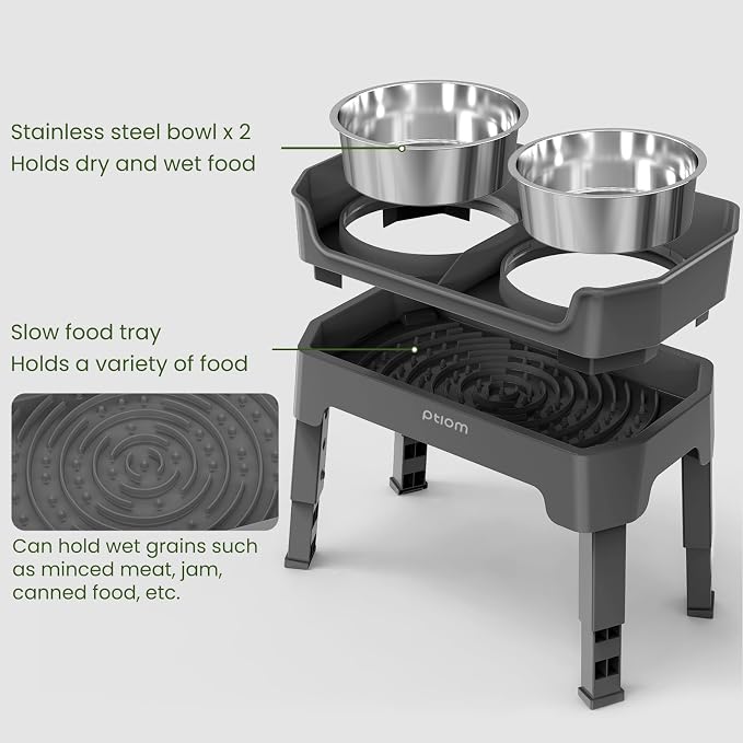 3-in-1 Elevated Dog Bowls Mess Proof Raised Slow Feeder Dog Bowls, 4 Height Adjustable Dog Bowl Stand Licking Plate with 2 56oz Stainless Steel Dog Food Bowls for Small Medium Large Dogs Pets - Image 2
