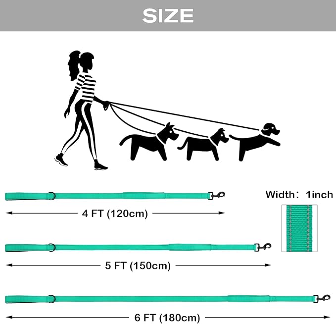 Joytale Dog Leash for Large Dogs that Pull, Double Handle, 4FT, Teal | Traffic Handle for Control, Padded Handle Reduces Hand Strain, Reflective Stitching for Night Safety, Strong Nylon Webbing - Image 6