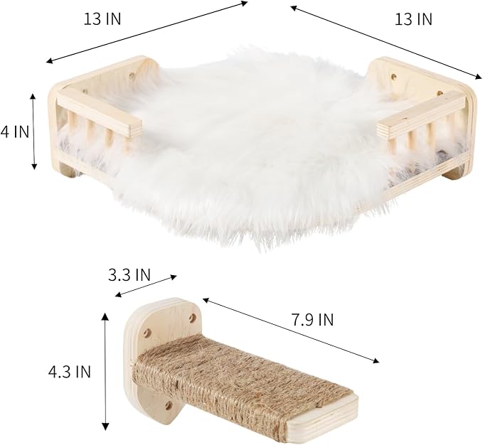 Cat Wall Shelves with 3 Steps Scratch Post, Climbing Shelf and Hammock for Indoor Cats (Wood) - Image 7