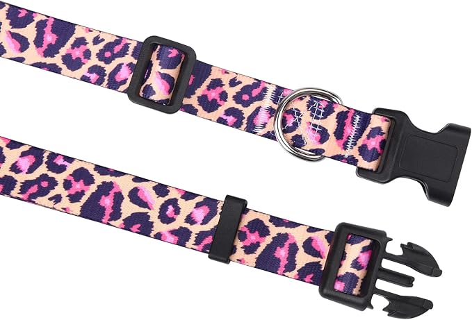 Mihqy Dog Collar and Leash Set, for Medium Dogs, Pink Leopard Set,M | with Fashion Patterns, Adjustable for Small Medium Large Dogs, Comfortable for Walks and Outdoor Hikes - Image 2