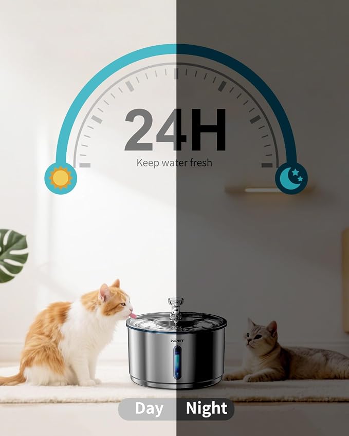 NPET Cat Water Fountain Stainless Steel 1Gallon/135oz WF210Plus | Automatic Pet Drinking Fountain, Dog Water Dispenser Bowl, Water Level Window, For Cats Indoor - Image 6