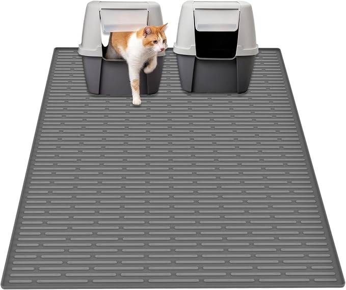 40"x30"(100cmx75cm) Extra Large Silicone Cat Litter Mat, XXL Litter Trapping Mat for Under Litter Box, Non-Slip Waterproof Kitty Litter Catcher, Easy to Clean Mat for Cats, Dark Gray by WelcometoULTIBE