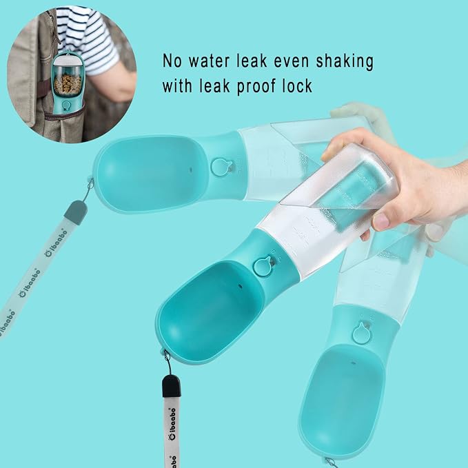 Cibaabo Dog Water Bottle with Food Container & Poop Bag Holder & Filter | Feeding & Hydration & Waste All in One | Travel Puppy Water Bowl | Portable Pet Dispenser | Dog Gifts | for Walking Beach - Image 5