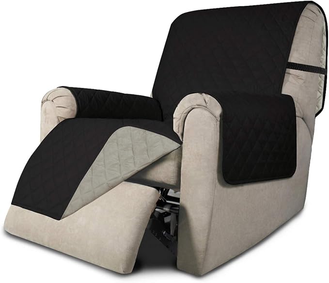 Easy-Going Reversible Couch Cover, Recliner 19 in, Black/Beige | Machine Washable Slipcover For Dogs, Water Resistant Furniture Mat For Living Room, Non-Slip Sofa Cover, Pet Friendly by Easy-Going