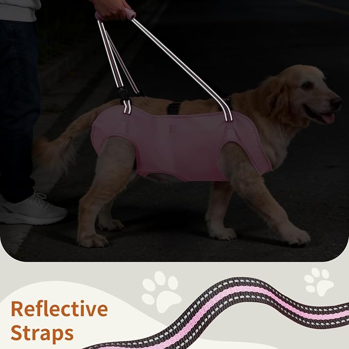 Full Body Dog Lift Harness, Support Senior & Disabled Dogs Walking | Help Up & Down Stairs Grooming, Dog Sling Backpack, Front Hind Leg Joint Injuries, Reflective, Soft Padded Handle | Pink, L - Image 6