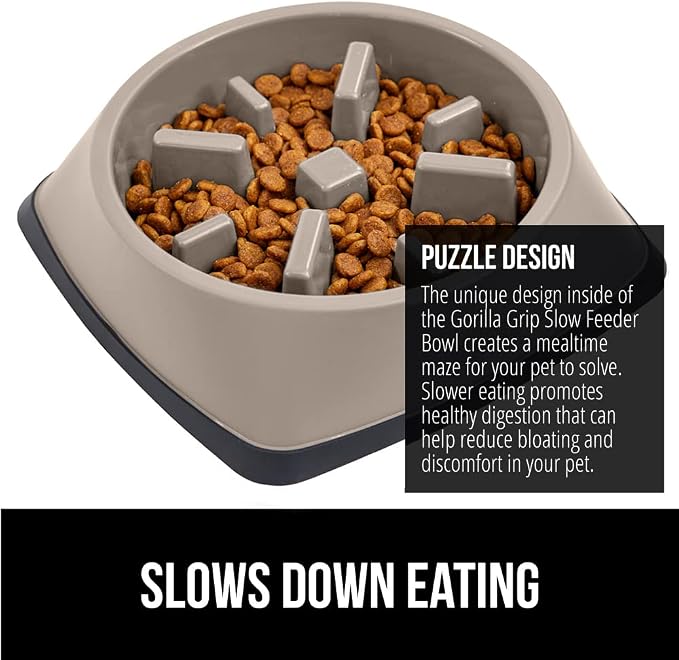 GORILLA GRIP® Patented Slow Feeder Dog and Cat Bowl, BPA Free, 4 Cup Beige | Interactive Puzzle Toy for Food Training Enrichment, Keeps Pets Busy and Prevents Puppy Overeating, All Breeds - Image 3