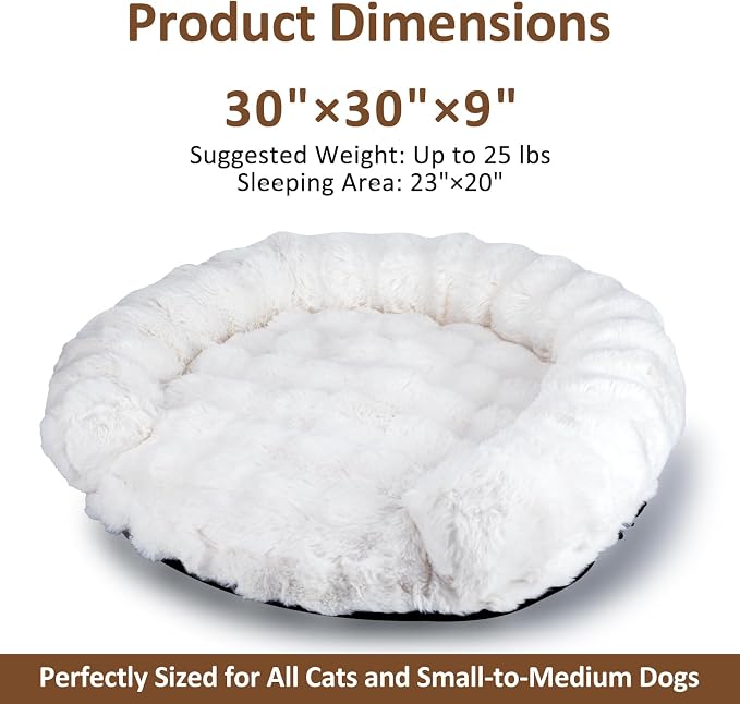 Dog Bed Couch Sofa for Small Medium Dogs Cats 30x30x9 Round White | Round Plush, Orthopedic, Washable, Removable Cover, Anxiety Relief - Image 5