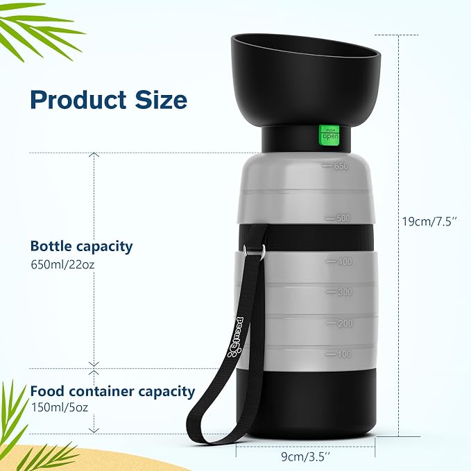 Pecute Upgraded 22 oz Dog Water Bottle with 5 oz Food Container, Portable Dog Travel Water Bottle Dispenser, Leakproof, BPA Free, Lightweight, Pet Water Bottle Bowl for Outdoor Walking Hiking Camping | BPA Free, Portable, Leakproof, includes Foldable B... - Image 9