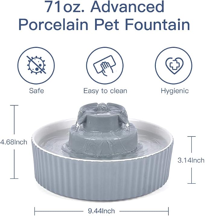 Pet Drinking Fountain: Cepheus 2.1L/71oz Cat Fountain-Automatic Water Fountain for Cats and Dogs with with Ultra-Quiet Pump(Grey) - Image 2