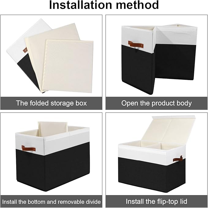 Large Toy Storage Box with Lid, Toy Chest Bin Boxes Basket with Dividers | Sturdy Toy Organizer Bin for Kids, Boys, Girls, Nursery, Living Room, Bedroom, Playroom 25"x13" x16" (Black and White) - Image 6
