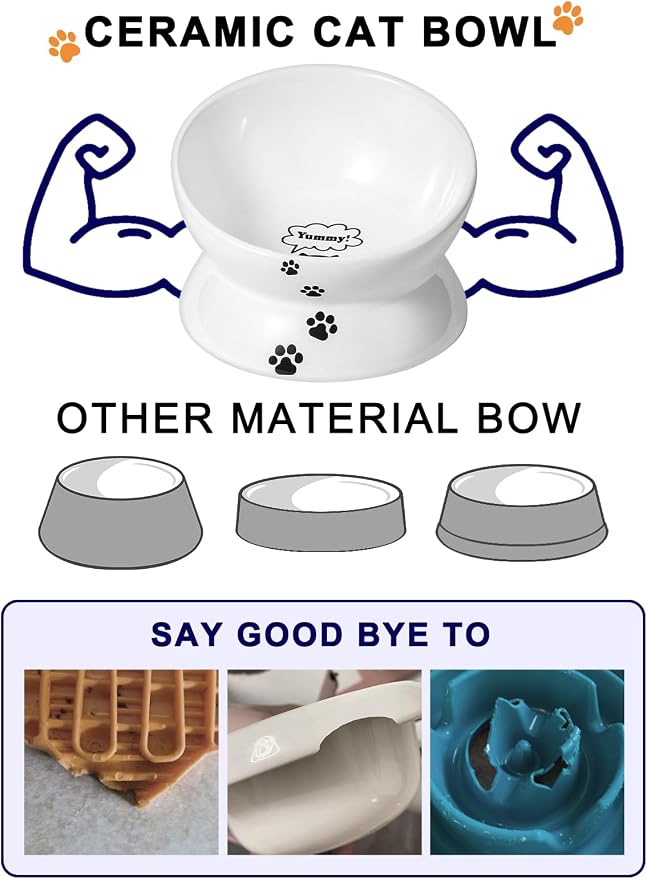 Y YHY Elevated Tilted Cat Bowl, Raised Pet Bowl for Adult Cats or Dogs, Ceramic Food Dish 10 oz, White - Image 4