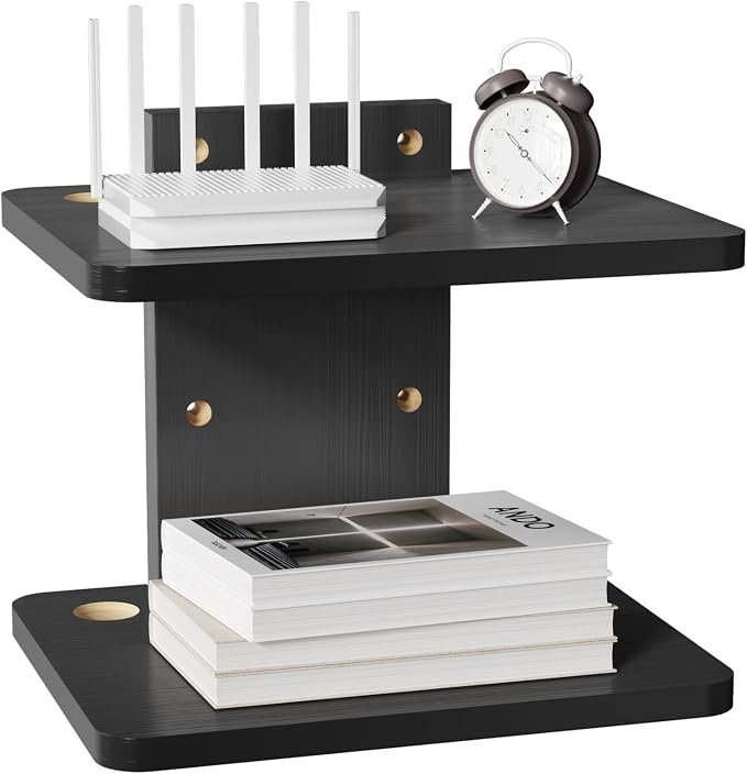 WALI Floating TV Shelf, 2 Tier Projector Shelf for DVD Players, Routers, Game Consoles, Cable Boxes, Living Room Decor Accessories, Wall Mount Shelves Holds Up to 22lbs (CS202NB), 2-Shelf, Black by WALI