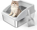 AIPERRO Stainless Steel Litter Box | Metal Kitty Litter Box with Lid | High Sided, Low Entry for Small Cats or Injured Cats | Bunny Litter Boxes | Odor-Free & Non-Stick | Includes Litter Cat Scoop by AIPERRO
