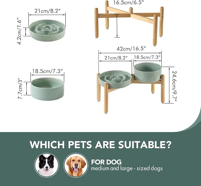 Havniva Elevated Slow Feeder Dog Bowls, Ceramic Dog Bowl Slow Feeder Set | 1.6 Cups Raised Slow Feeder Dog Bowl for Medium Breed, 7.3” Dog Water Bowl with Wooden Stand, Puzzle Dog Food Bowl, Non-slip - Image 2