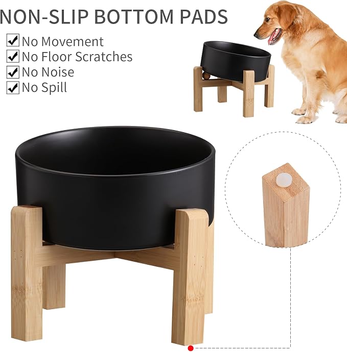 Black Elevated/Raised 15°Tilted Anti Slip Ceramic Dog Bowl for Medium & Large Breeds,Slanted Bulldog Big Face Pet Feeding Food Water Dish Stand for Dogs (7.6 Cups/60OZ) - Image 2