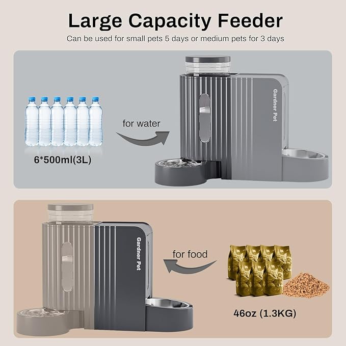 Gardner Pet Automatic Gravity Cat Food Feeder and Water Dispenser Stainless Steel Two-in-One Set Large Capacity Dispenser for Pets Dogs, Puppies, Kittens-(0.8 Gallons x 2) - Image 3