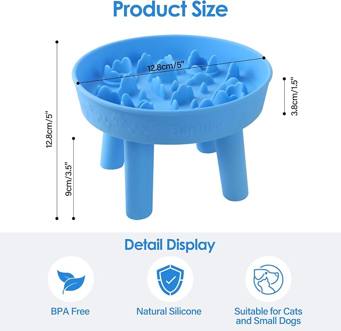 Silicone Slow Feeder Cat Bowl with Detachable Stand, Blue | Elevated Cat Bowls for Dry and Wet Food, Non-Slip Puzzle Food Bowl for Puppies & Cats, Digestion Anti Vomit - Image 3