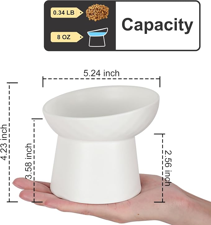 YauYik Ceramic Raised Cat Bowls, Elevated Tilted Cat Food and Water Bowls Set, Stress Free Pet Feeding Dish for Indoor Cats and Small Dogs, Anti Vomiting, White, 2 Pack - Image 4