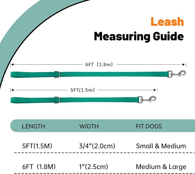 Waterproof Dog Leash, 5/6 FT Durable Odor-Proof Dog Leashes with Strong Metal Hooks Fits Small Medium or Large Dogs (Emerald Green, 6FT - 1 inch Width) - Image 4