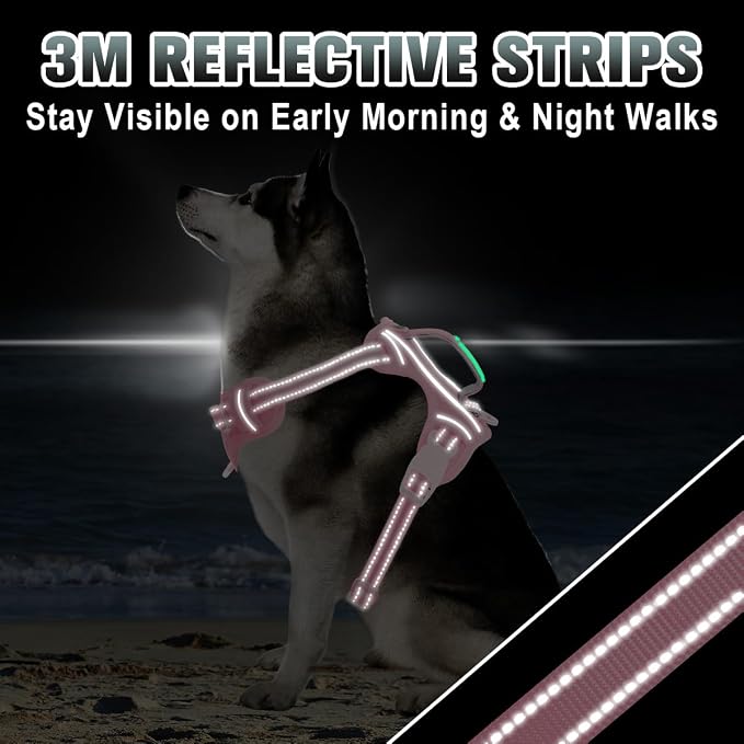 BARKBAY No Pull Dog Harness Large Reflective Dog Harness with Front Clip and Easy Control Handle for Walking Training Running with ID tag Pocket(Baby Pink,XL) - Image 7
