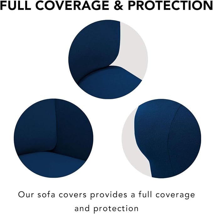 PureFit Stretch Couch Covers for Sofa 4 Seater Slipcovers Navy | 1-Piece Sofa Cover Washable Soft Couch protector, Couch Slipcover with Non Skid Foam and Elastic Bottom for Kids, Dogs - Image 3