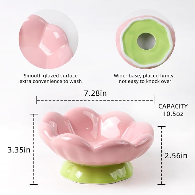 DIF DECO Ceramic Raised Cat Bowl, Pink Elevated Food Bowls for Food and Water Protecting Spine and Whisker Friendly,Tulip Shape Cute Pet Feeder Dish for Indoor Cats and Small Dogs(Height 3.3 inch) - Image 3