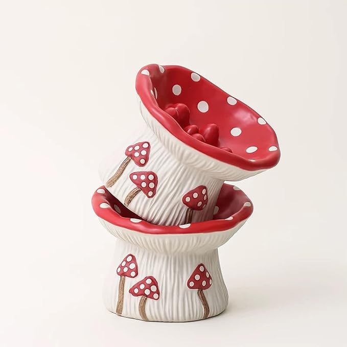 Ceramic Cat Bowl, Cute Red Mushroom Elevated Cat Food Dish, Shallow Raised Feeder, Anti Vomiting, Stress Free, Whisker Fatigue - Image 8