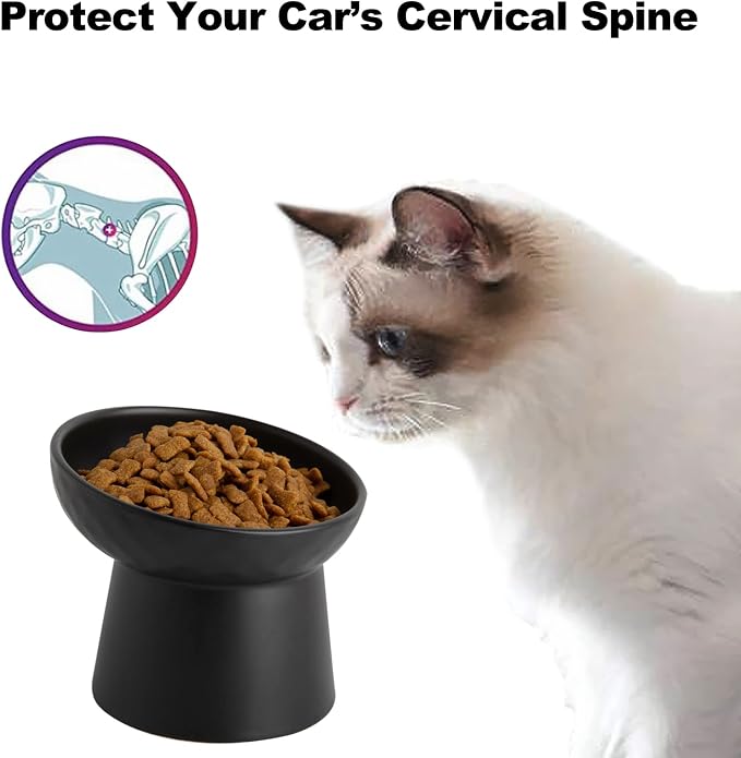 Elevated Cat Bowls, 15° Tilted Ceramic Raised Cat Food and Water Bowl Set, Whisker-Friendly Porcelain Pet Feeder Dishes for Indoor Cats and Small Dogs,Black,5.2 Inch,2 Pack - Image 3