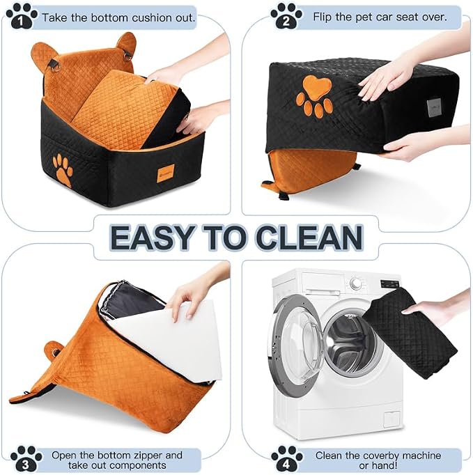 Dog Car Seats for Small/Medium Dogs up to 33lbs(Brown Black). | Car Seat for Dogs, Waterproof Washable, 2 Safety Belts, Non-Slip Base, Storage Pocket, Car Front/Rear Travel, Outdoor Dog Bed - Image 7