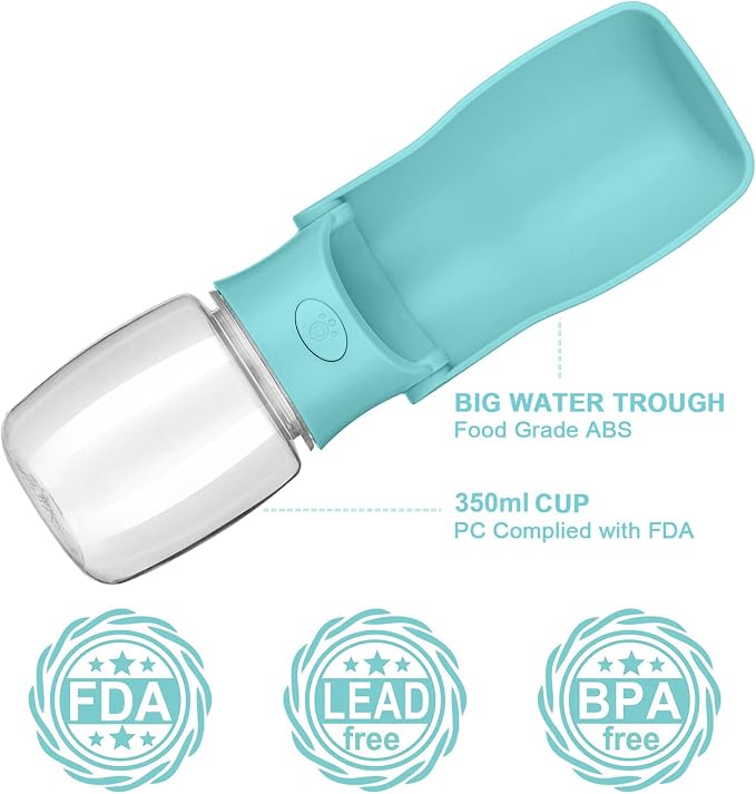 Portable Dog Water Bottle, Foldable Water Bottle for Dog, Blue, 12oz | Leak Proof Dispenser, Dishwasher Safe, Puppy Travel Water Bowl Fit for Cat, Rabbit, Small Animals Walking, Hiking, Travel - Image 2