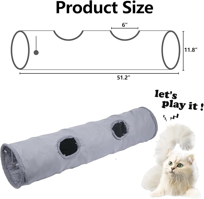 Collapsible Cat Tunnel with Play Ball - Durable Suede Indoor Cat Play Tube for Kitten, Puppy and Rabbit (Medium) - Image 4