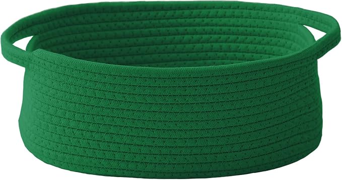 JMvicyroam Small Woven Basket, Empty Gift Basket, Green/1 Pack | Small Gift Basket, Cotton Rope, 12 x 8 x 18 in, Handles, Includes Ribbon and Bag, Birthday Gift Basket by JMvicyroam