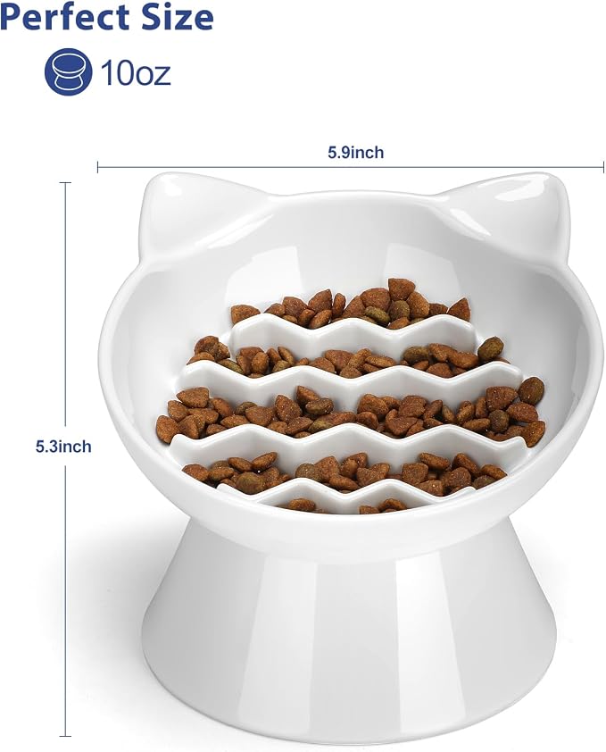 Ceramic Slow Feeder Cat Bowl, 2 Cups Tilted Elevated Honeycomb Food Dish | Premium Ceramic Material, Suitable For Dry And Wet Food, Honeycomb Structure Reduces Vomiting & Bloating For Cats - Image 6