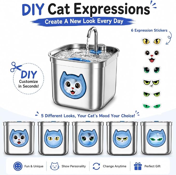Homtyler Luxury Automatic Cat Water Fountain for Pets, 2.2L/74oz Stainless Steel Dog Water Dispenser with Filter, BPA Free & Silent, Featuring LED Light, Easy Clean & Cat View Window - Image 2