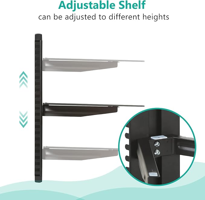 WALI Floating TV Shelf, 1 Tier Glass Projector Shelf for DVD Players, Routers, Game Consoles, Cable Boxes, Living Room Decor, Wall Mount Shelves Hold Up to 17.6lbs (CS201B), 1-Shelf, Black - Image 4