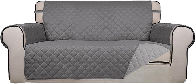 PureFit Reversible Quilted Couch Covers for Dogs Loveseat Sofa Cover 54" | Gray/Light Gray, Water Resistant Couch Protector, Washable Pet Couch Cover with Non Slip and Elastic Straps For Kids by PureFit