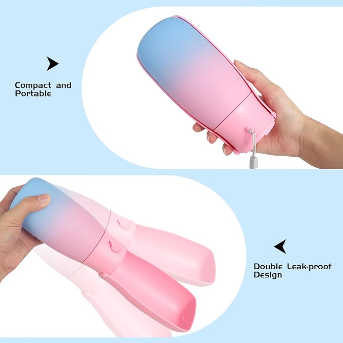 Portable Dog Water Bottle 19oz Pink | Foldable pet water dispenser, food grade plastic, ease to use for outdoor walking, hiking, travel - Image 5