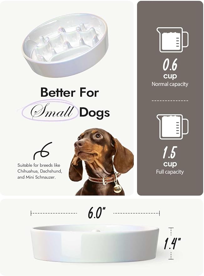 LE TAUCI Ceramic Slow Feeder Dog Bowls Small Breed, 0.6 Cups Dog Food Dish for Fast Eaters, Puzzle Bowl for Small Dogs and Cats,Crown Silver - Image 4