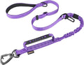 AUBELL Tactical Dog Leash Heavy Duty,4-6ft No Pull Bungee Leash,Purple | Reflective Dog Leash for Medium Large Dogs with Comfortable Padded Double Handle,Car Seat Belt,360 Degree Rotating Carabiner by AUBELL