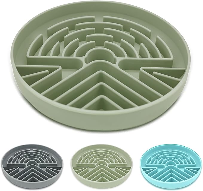 Lesipee Slow Feeder Dog Bowl for Large & Small Pets, Anti Choking Puzzle Dog Food Bowl with Non-Slip Base, Interactive Pet Slow Eating, Silicone Cat Feeder for Puppies & Cats(Grey Green) by Lesipee