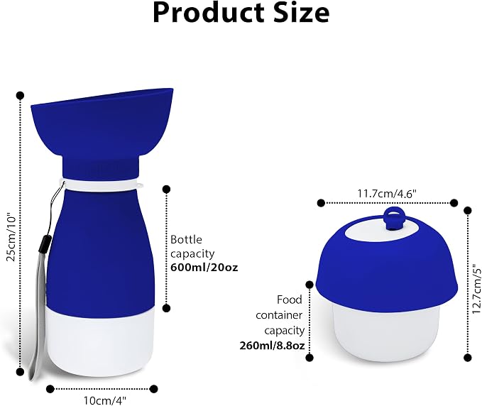 Portable Pet Water Bottle, Travel Water Food Container Blue | Silicone, Leakproof, Detachable Feeding Dish, Dog Cat, 2-in-1, Outdoors Feeding Drinking, Pet Essential, Park Outing, Beach - Image 3