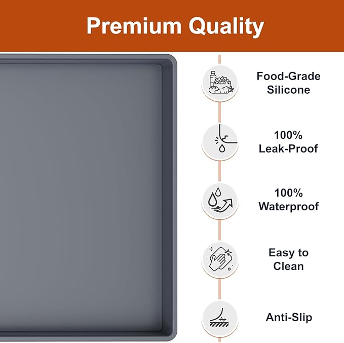 19" x 28" Extra Thick Silicone Mat Waterproof with Raised Edge, Gray | Under Sink Mat for Kitchen & Bathroom, Kitchen Cabinet Liner, Multi-Purpose for Storage & Protection - Image 2