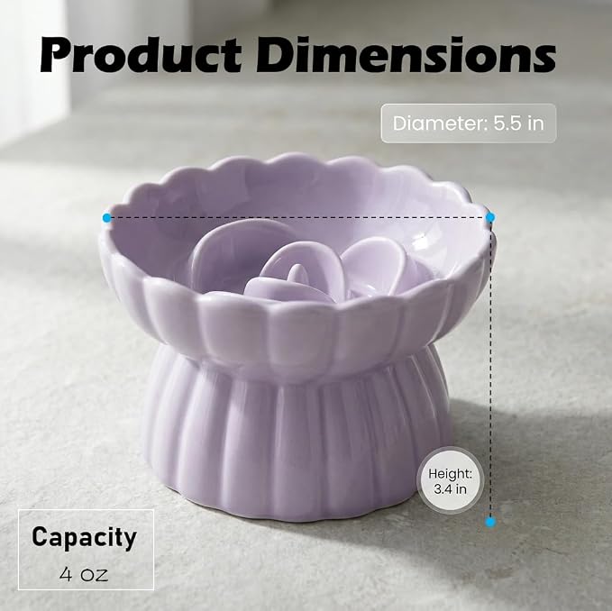 Ceramic Cat Slow Feeder, Raised Slow Feeder Cat Bowl, Anti Vomiting and Whisker Friendly Kitty Dish, Elevated Puppy Kitten Food Bowl for Dry and Wet Food (Purple) - Image 2