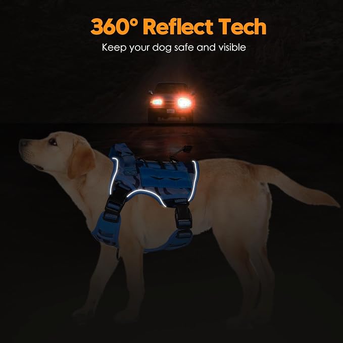 Heavy-Duty Tactical Dog Harness for Large Dogs, No Pull Adjustable Reflective Pet Vest with Molle System, K9 Military-Grade Control for Service Training, Outdoor & 10+ Breeds, Blue Camo, Medium - Image 5