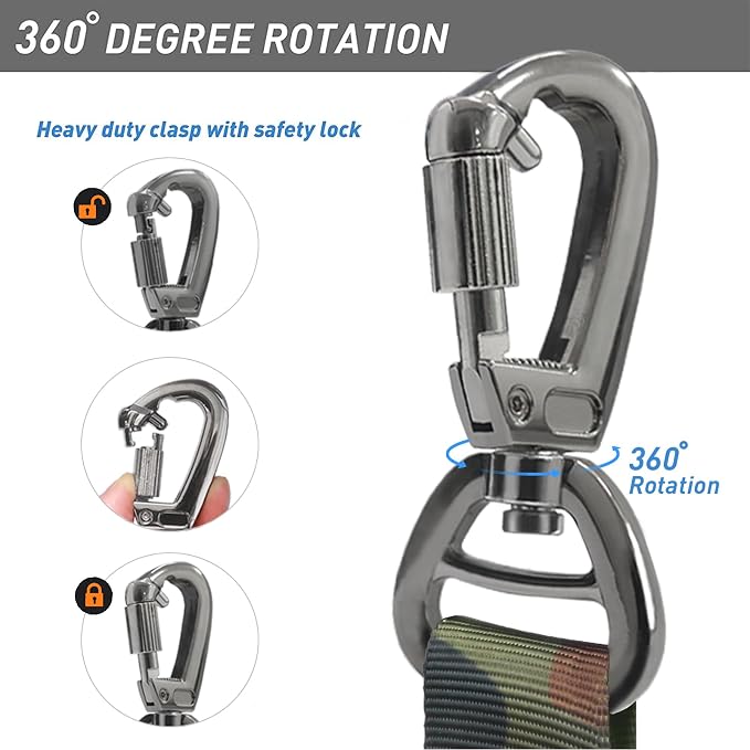 Hotsky Tactical Bungee Shock Absorbing No Pull Strong Dog Leash,CP,4-6FT | Heavy Duty for Medium Large Dogs That Pull up to 660 lb,with Padded Double Handle ＆ Car Seatbelt,360°Rotating Locking Clasp - Image 8