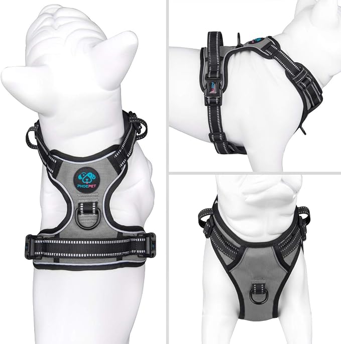 No Pull Dog Harness Medium Reflective Front Clip Vest with Handle | Adjustable 2 Metal Rings 2 Buckles(XL, Grey) - Image 2